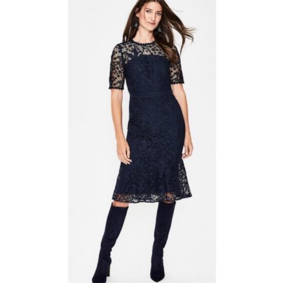 NWT New Boden Lace Midi Dress in Navy Size 8 - Picture 2 of 9